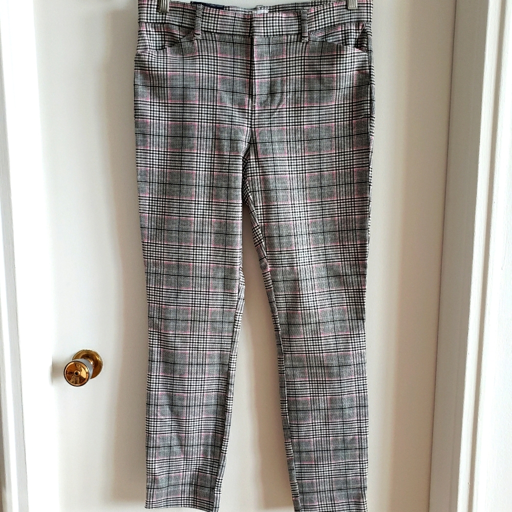 Gap Skinny Ankle Grey Pink Plaid Stretch Mid-Rise Dress Pants Women Size 8 NWT